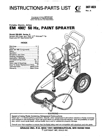 Graco 307823A EM 490 PAINT SPRAYER Owner's Manual | Manualzz