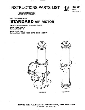 Graco 307851B For 2:l Ratio Standard Pumps Standard Air Motor Owner's Manual | Manualzz
