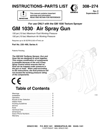 Graco 308274E GM 1030 Air Spray Gun Owner's Manual | Manualzz