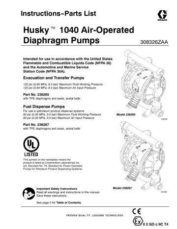 Graco 308326ZAA, Husky 1040 AODD Pumps Instructions | Manualzz