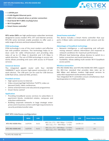 Eltex ONT NTU-RG-5420G-Wac Data sheet | Manualzz