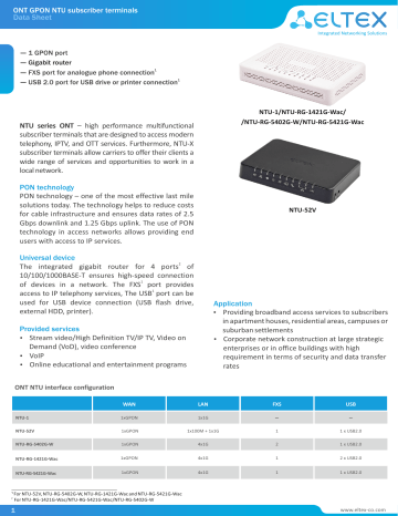 Eltex ONT NTU-RG-5421G-Wac Data sheet | Manualzz
