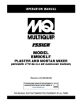 MQ Multiquip EM90SLF Essick Plaster/Mortar Mixer Operation Manual