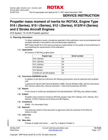 Rotax 916 iSc B Service Instruction Manualzz