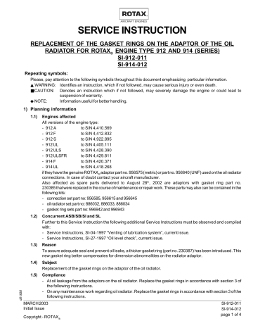 Rotax 912 UL Service Instruction | Manualzz