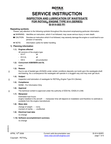 Rotax 914 F Service Instruction | Manualzz