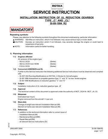 Rotax 503 UL Installation Instruction | Manualzz