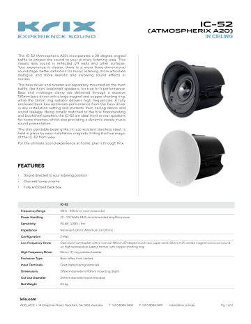 Krix Ic-52 Specifications Sheet 