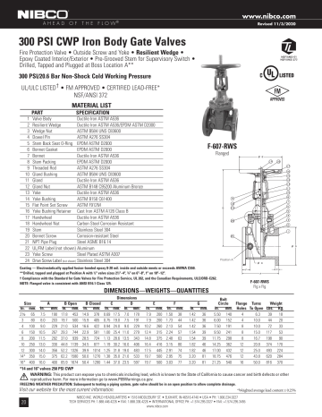 NIBCO NS2920L F-607-RWS 8 in. Flanged Ductile Iron OS&Y Resilient Wedge Gate Valve Specification | Manualzz