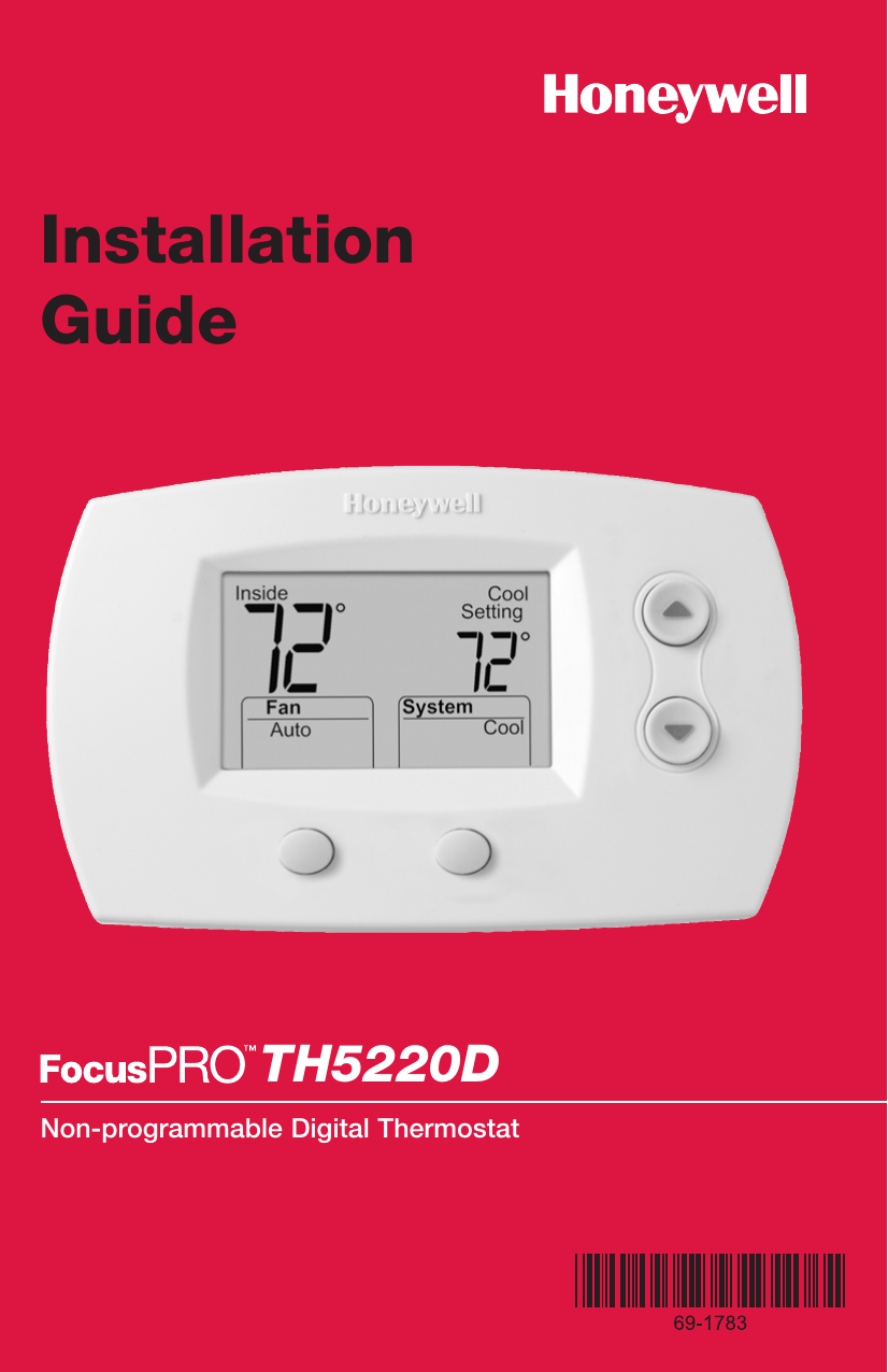 Honeywell TH5220D1029 FocusPro 5000 Universal Non-Programmable Thermostat -  Two Stage Heat Two Stage Cool (Large Screen)