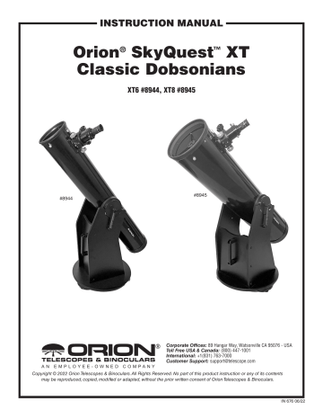 Orion 27197 SkyQuest XT8 Classic Dobsonian Telescope Kit Instruction ...