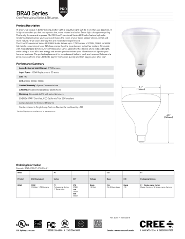 Cree Lighting BR40 Pro Series Lamp Spec Sheet | Manualzz