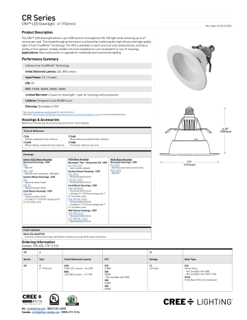 Cree Lighting CR6 LED Downlight Spec Sheet | Manualzz