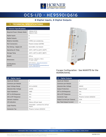Horner APG OCS-I/O Series 959DIQ616 Datasheet | Manualzz