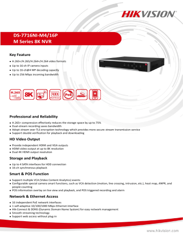 Hikvision DS-7716NI-M4/16P Network Video Recorder Data Sheet | Manualzz