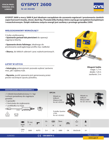 Poste Redressage Acier GYSPOT 2600 - Marteau Inertie + Accessoires - Carrosserie - Gys