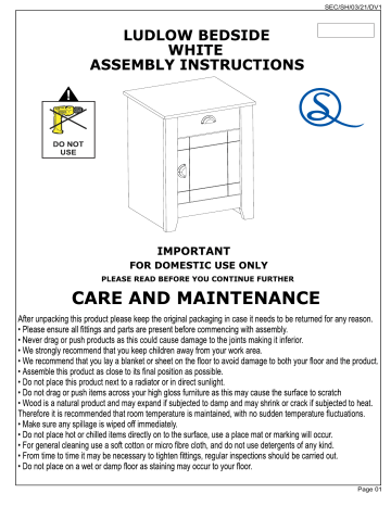 Seconique Ludlow 1 Drawer 1 Door Bedside Cabinet White/Oak Lacquer Assembly Instructions | Manualzz