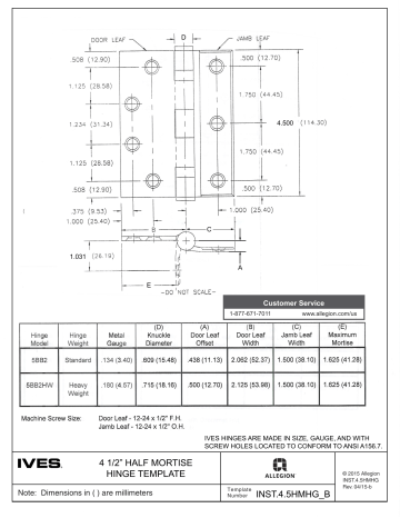 Ives 4 1/2 quot Half Mortise Hinge Template Manualzz