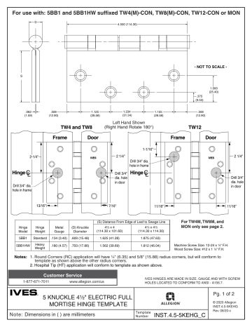Ives 5 Knuckle 4 1/2 quot Electric Full Mortise Hinge Template Manualzz Ives 5 Knuckle 4 1/2 quot Electric Full Mortise Hinge Template Manualzz