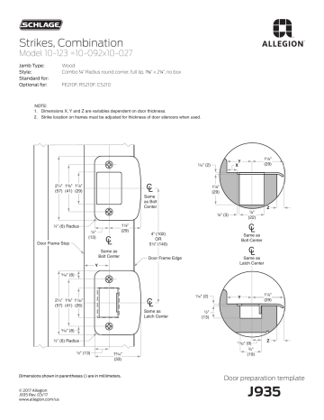 Schlage Strike Model 10 123 Template Manualzz