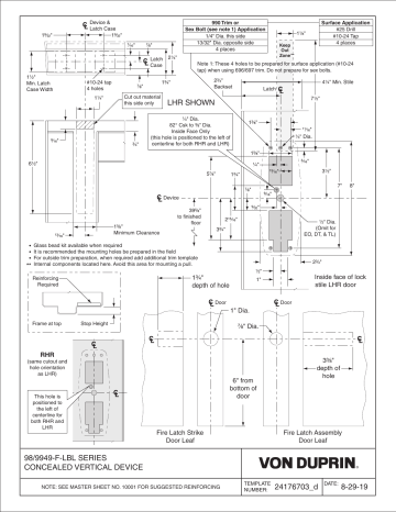 Von Duprin 9949 F LBL Concealed Vertical Device Template Manualzz