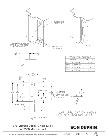 Von Duprin 575 Mortise Strike Template | Manualzz