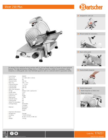 Bartscher 174251 Slicer 250 Plus Data sheet | Manualzz