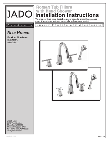 Jado New Haven Roman Tub Set Installation Instructions | Manualzz