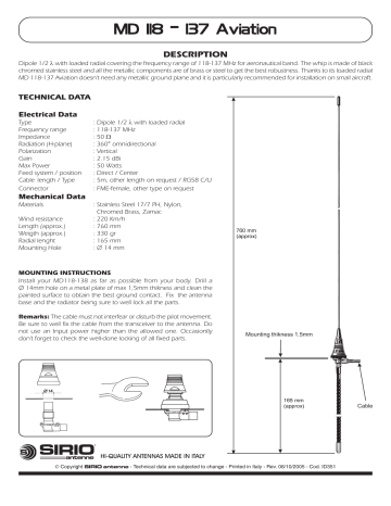 SIRIO Antenne MD 118-137 Aviation Product Manual | Manualzz