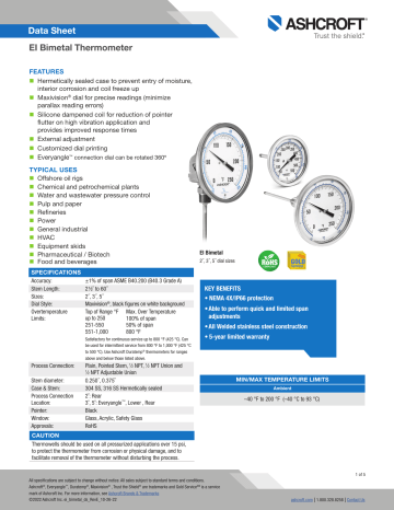 Ashcroft Model E Bimetal Thermometer Datasheet | Manualzz