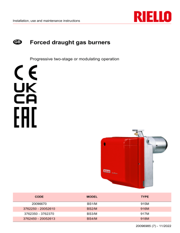 Riello BS3/M 1/230/50 Installer Manual | Manualzz
