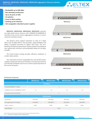 Eltex MES5332A Aggregation 10G Switch Data sheet | Manualzz