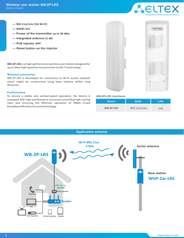 Eltex WB-2P-LR5 Wireless user station Data sheet | Manualzz
