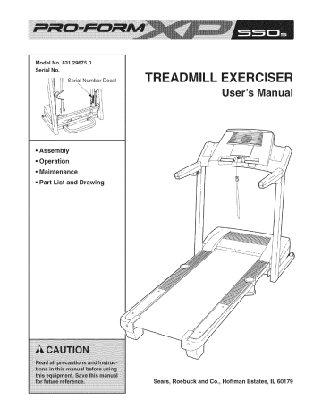 Proform 831296750 Treadmill Owner's Manual | Manualzz