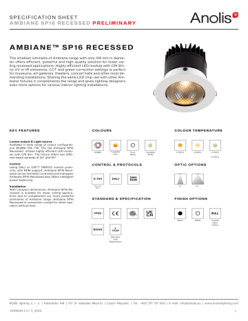 Anolis Ambiane SP16 Recessed Specification Sheet | Manualzz