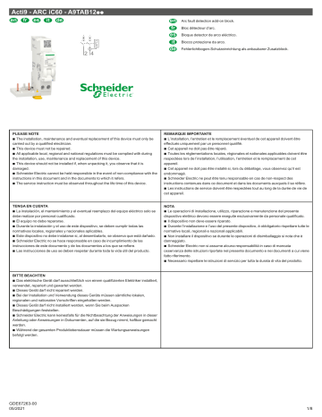 Schneider Electric Acti9 ARC iC60 Arc fault detection add-on block Instruction Sheet | Manualzz