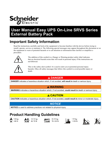 Schneider Electric Easy UPS On-Line SRVS Battery Pack SRVS36RLBP-9A/ SRVS72RLBP-9A/ SRVS240RLBP-9A User Guide | Manualzz