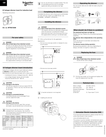Schneider Electric LV halogen dimmer insert User Guide | Manualzz