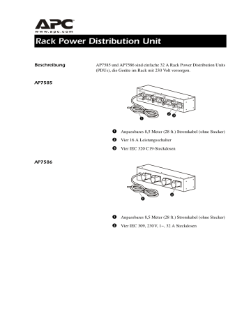 Schneider Electric Basic Rack PDU 32 A, 2HE, 230 V Benutzerhandbuch | Manualzz