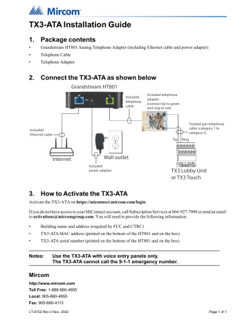 Mircom LT-6702-TX3-ATA Installation Guide | Manualzz