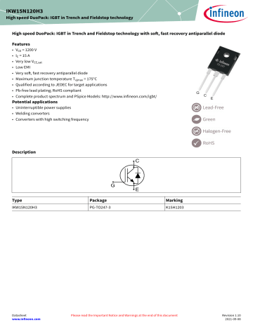 Transistores Igbt K15h1203 Es K15H1203 IKW15N120H3 TO247 | Transistores De Potencia 5 Unidades Transistor