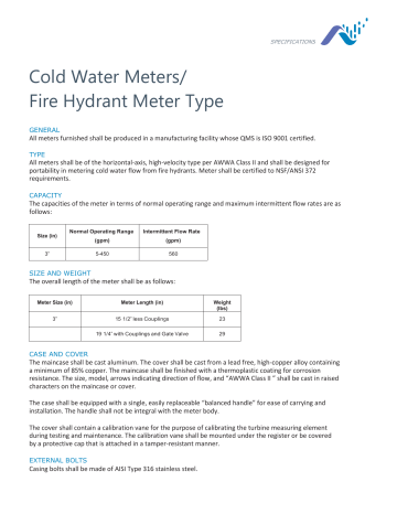 Neptune Fire Hydrant Meter Specifications | Manualzz