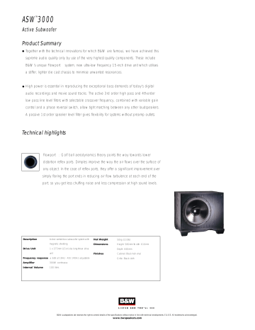 Bowers & Wilkins ASW 3000 Specification Sheet | Manualzz