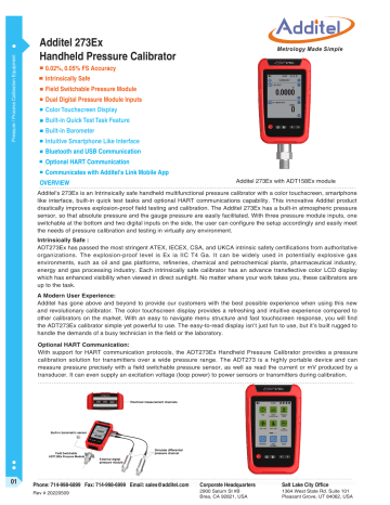 Additel 273 Series Handheld Pressure Calibrator Data Sheet | Manualzz