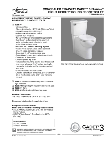 American Standard 3053.000.020 Cadet 3 FloWise Concealed Trapway Tall ...