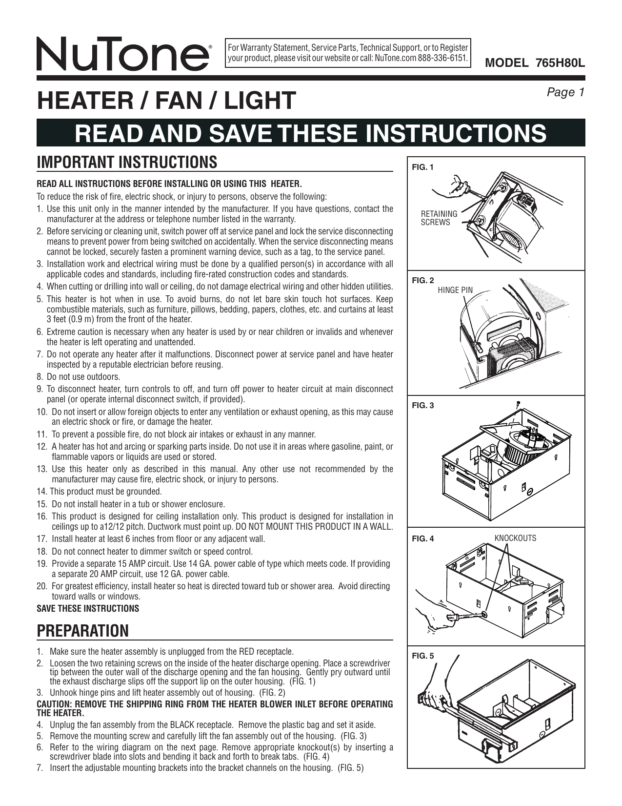 Broan-NuTone 765H80L 80 CFM Ceiling Bathroom Exhaust Fan installation Guide  | Manualzz