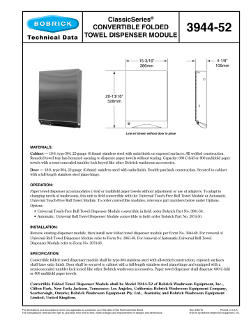 BOBRICK B-3944-52 3944-52 Folded Towel Dispenser Module Instructions ...