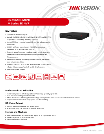 Hikvision DS-9664NI-M8/R Network Video Recorder Data Sheet | Manualzz