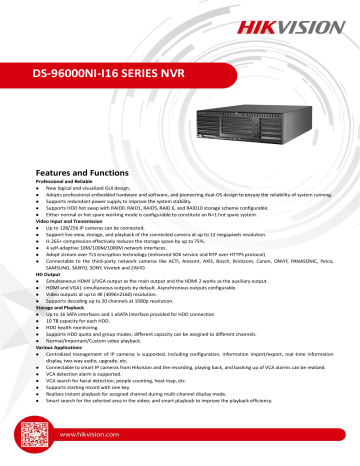 Hikvision DS-96064NI-I16 Network Video Recorder Data Sheet | Manualzz