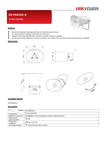 Hikvision DS-PA0103-A CCTV Accessory Data Sheet | Manualzz